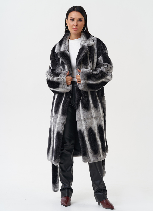 Шуба из меха кролика с английским воротником модель № 28135 универмаг малина