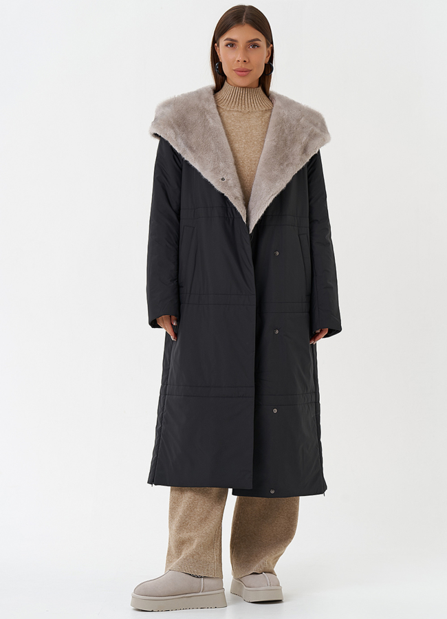 Пуховик с капюшоном из эко меха модель № 28839 универмаг малина