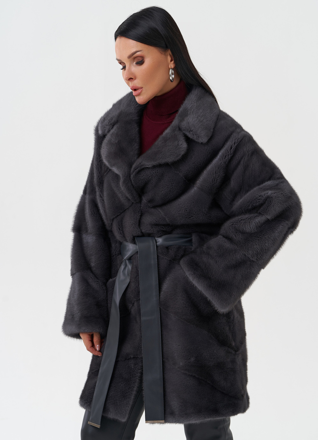 Норковая шуба с английским воротником модель № 28121 универмаг малина