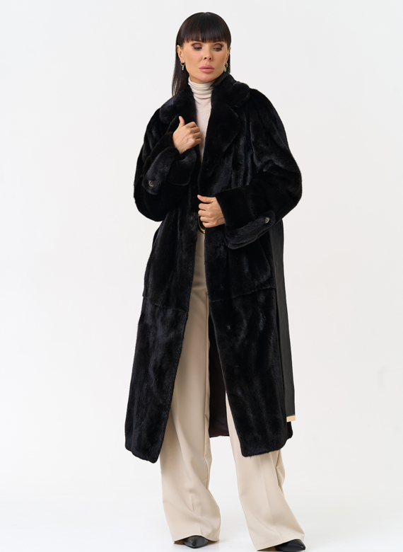 Женская шуба из меха норки blackglama с поясом