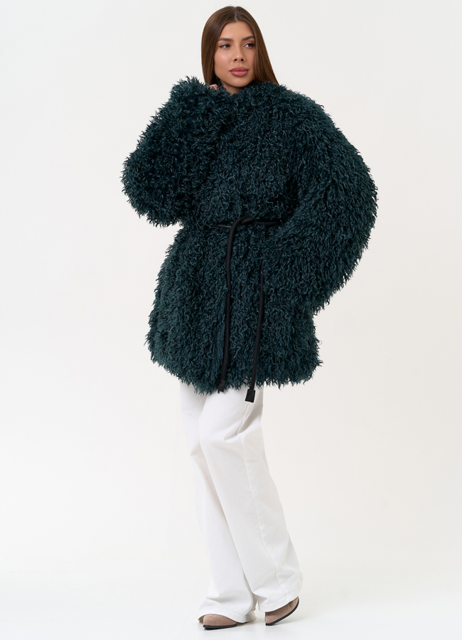Женская шуба из эко меха изумрудного цвета модель № 31526 универмаг малина