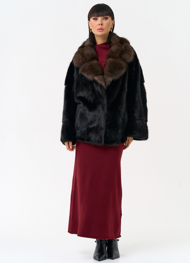 Шуба из меха норки с воротником из меха куницы модель № 31498 универмаг малина