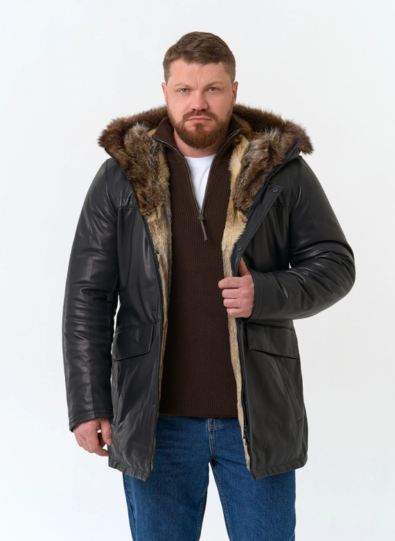 Мужская куртка с капюшоном на мехе из волка фото