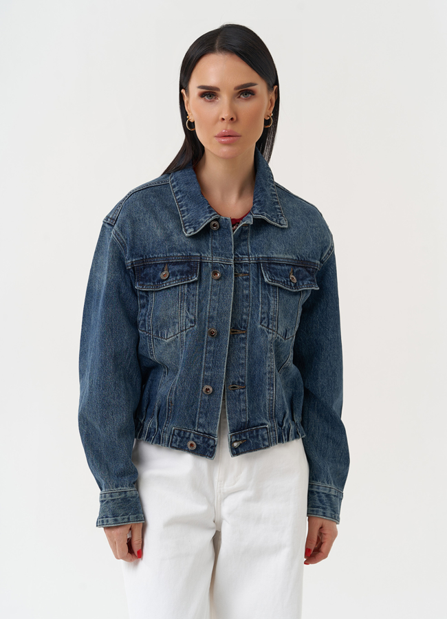 Женская джинсовая куртка синего цвета модель № 30416 в кредит