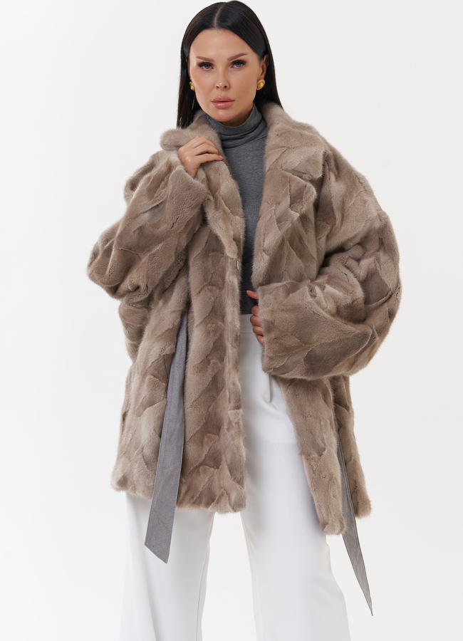 Шуба из меха скандинавской норки с поясом модель № 27626 универмаг малина