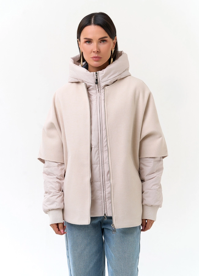 Женская куртка накидка с капюшоном модель № 33800 меха малина
