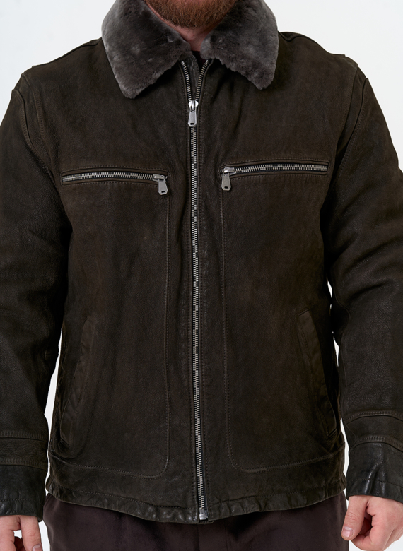 Куртка из натуральной кожи с отделкой из овчины