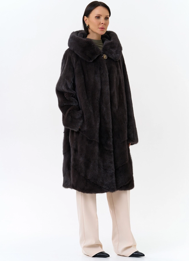 Шуба из норки с капюшоном модель № 31176 универмаг малина