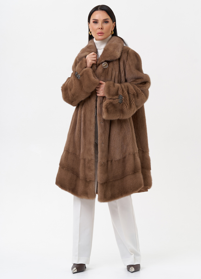 Шуба бежевого цвета из норки модель № 27599 универмаг малина