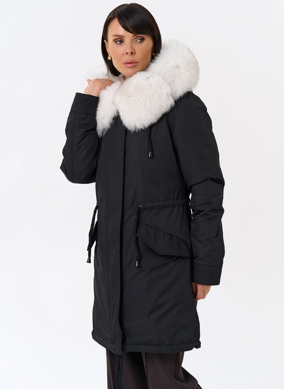 Женская парка с капюшоном из меха песца фото