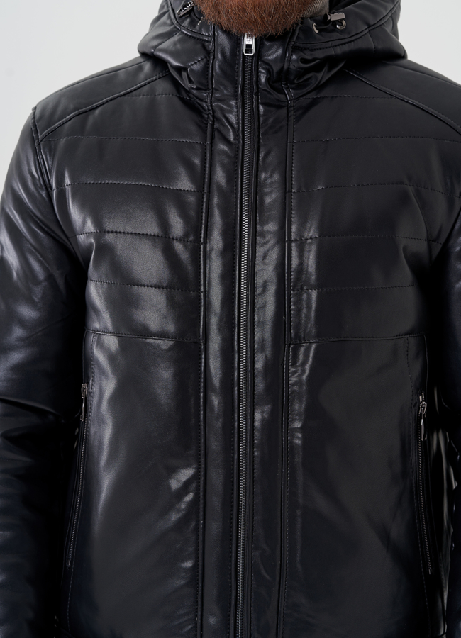 Мужская куртка из эко кожи с капюшоном  модель № 24468 универмаг малина