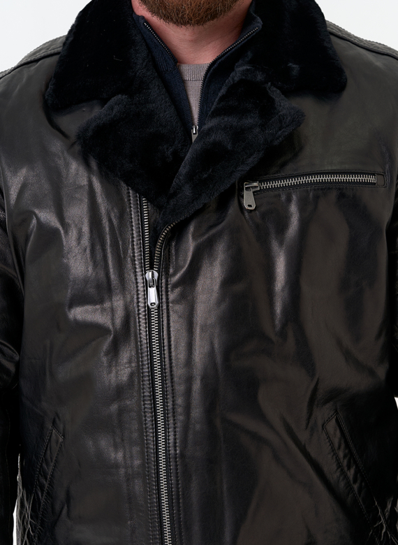 Куртка из натуральной кожи с воротником из овчины