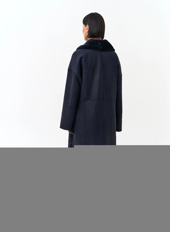 Женская двухсторонняя дубленка с воротником шаль фото