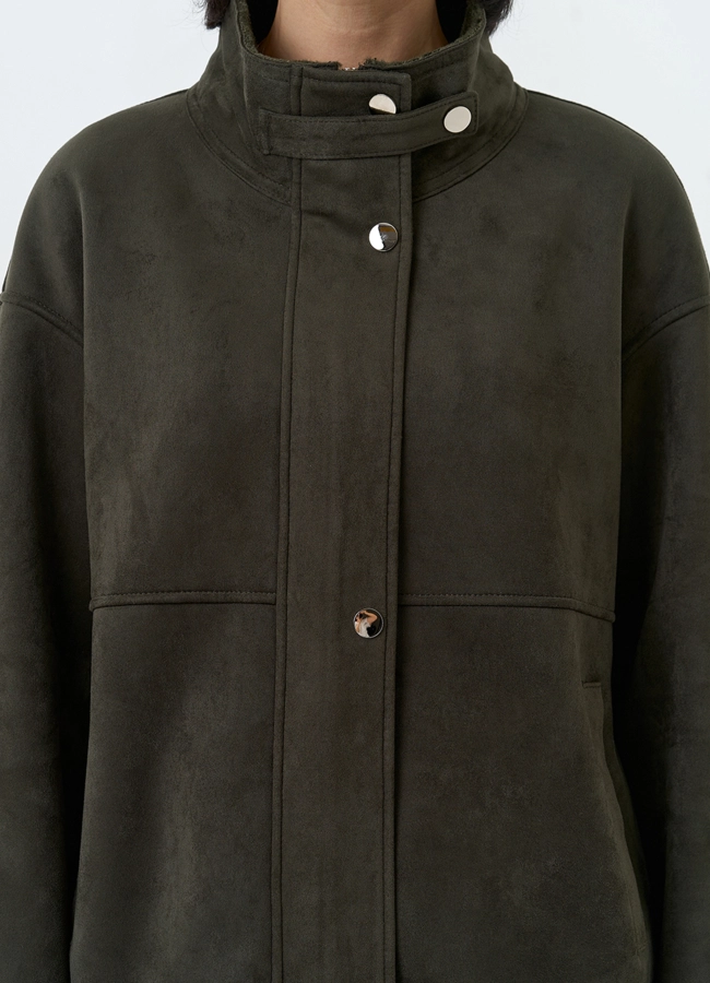 Женская дубленка из эко замши с воротником стойкой модель № 32583 универмаг малина