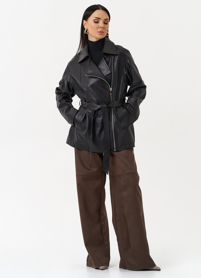 Куртка из натуральной кожи с поясом модель № 30160 универмаг малина