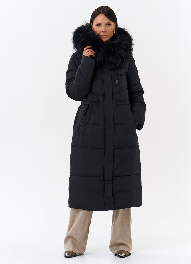 Женский пуховик с капюшоном из меха чернобурки модель № 31970 меха малина