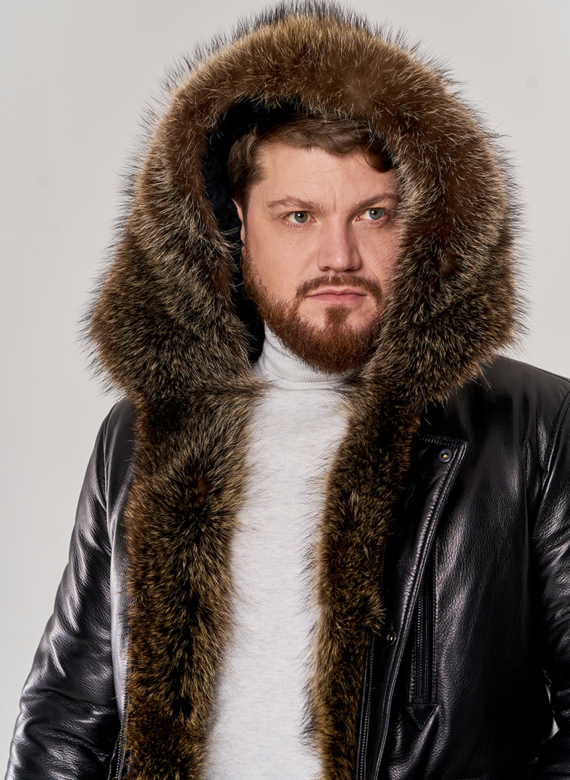 Мужской пуховик из натуральной кожи