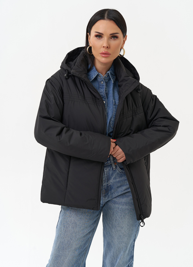 Женская утепленная куртка со съемными рукавами модель № 30011 меха малина