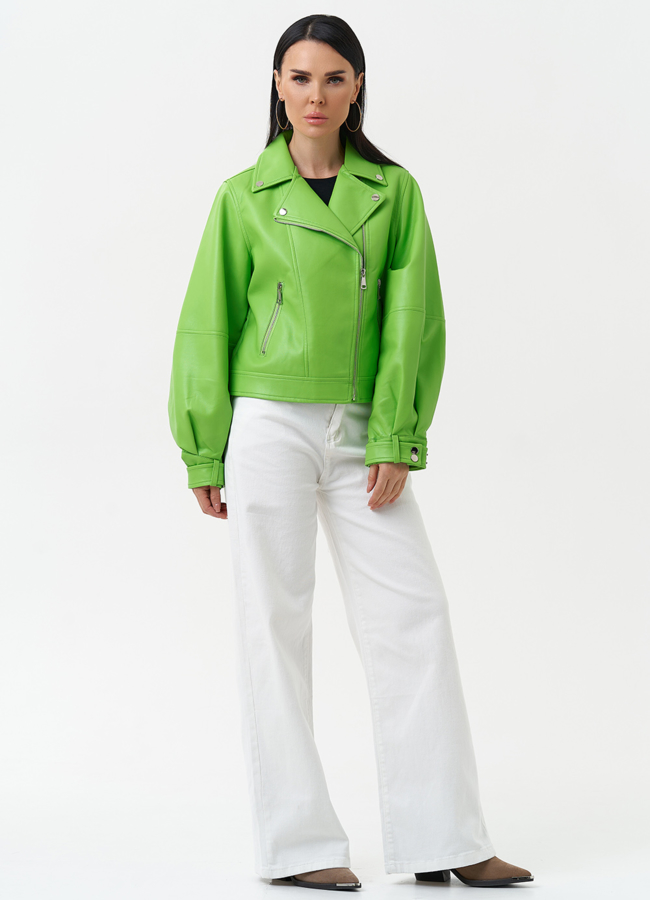 Куртка косуха из эко кожи зеленого цвета модель № 30308 универмаг малина