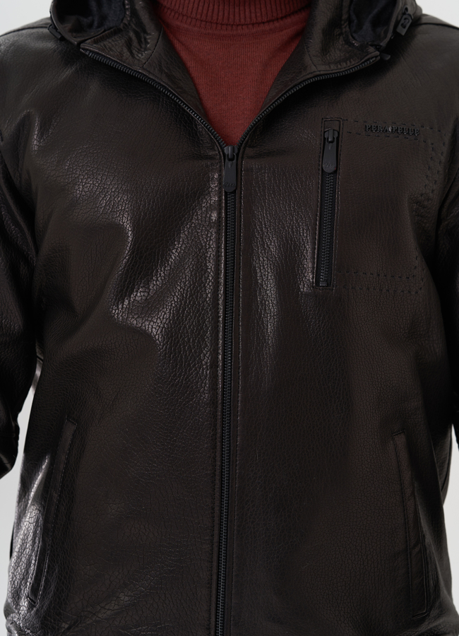 Куртка черного цвета из натуральной кожи модель № 26704 универмаг малина