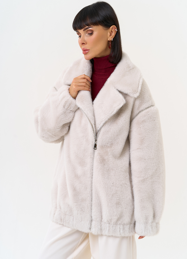 Женский бомбер из эко меха со съемными рукавами модель № 31276 универмаг малина