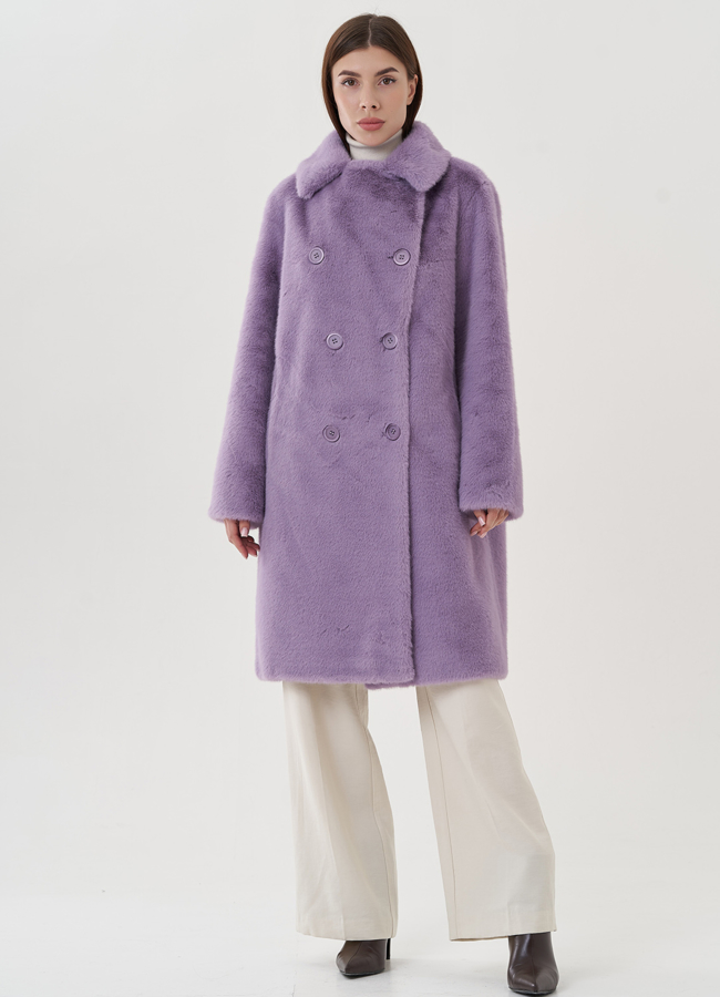 Женского пальто из эко меха на пуговицах модель № 25741 в рассрочку