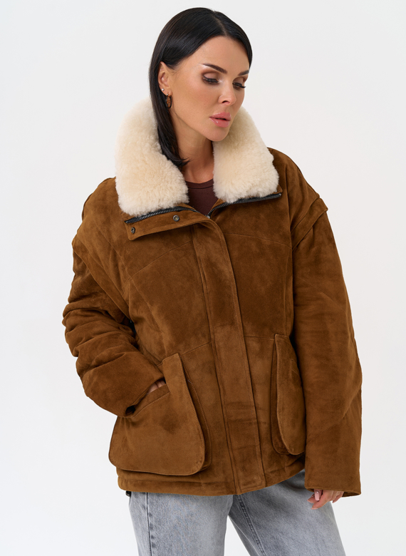 Пуховик - трансформер из натуральной замши