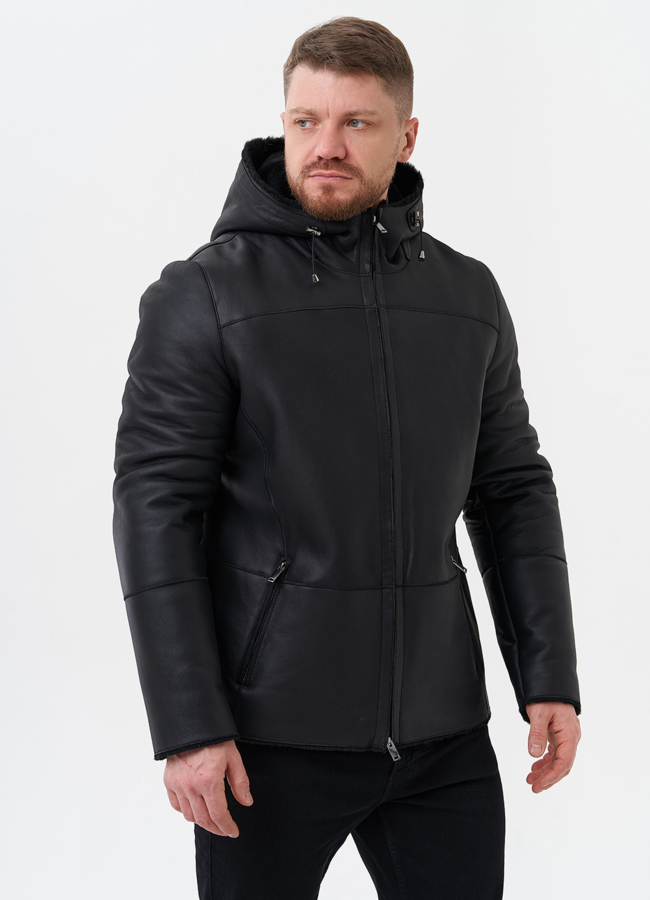 Мужская дубленка  модель № 29052 меха малина