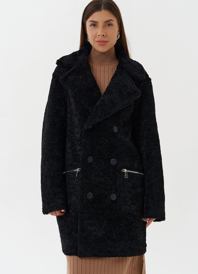 Женская двухсторонняя дубленка из эко кожи модель № 27769 универмаг малина