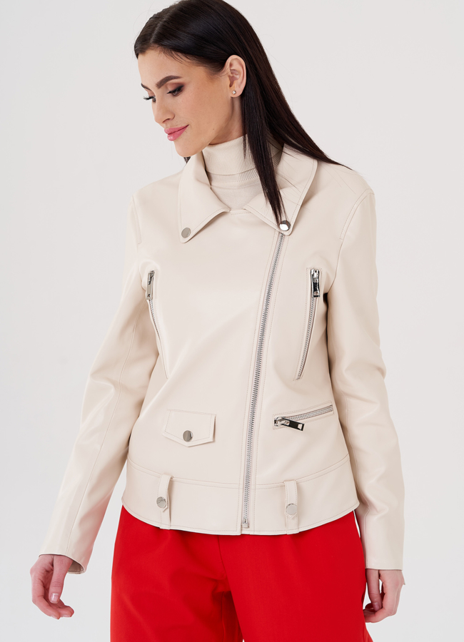 Светлая куртка косуха из эко кожи модель № 24218 универмаг малина