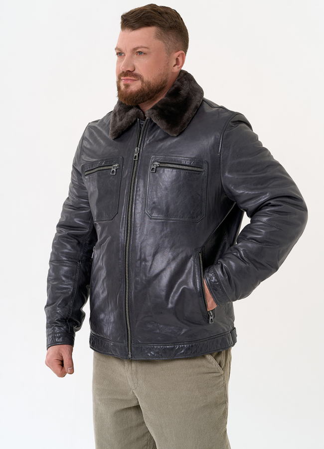 Куртка из натуральной кожи с отделкой из овчины модель № 31423 универмаг малина