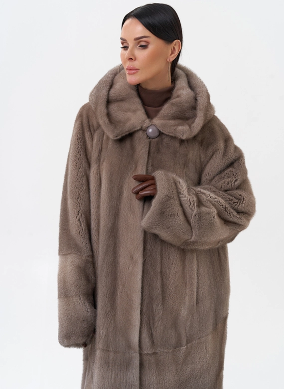 Норковая шуба с капюшоном 