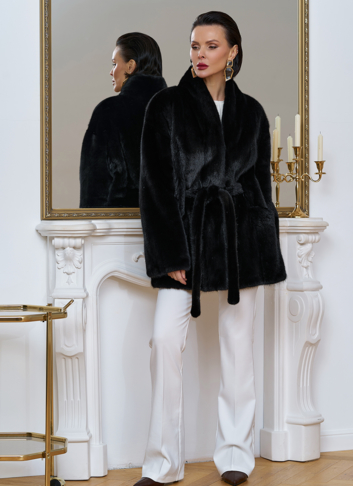 Шуба из меха норки с поясом