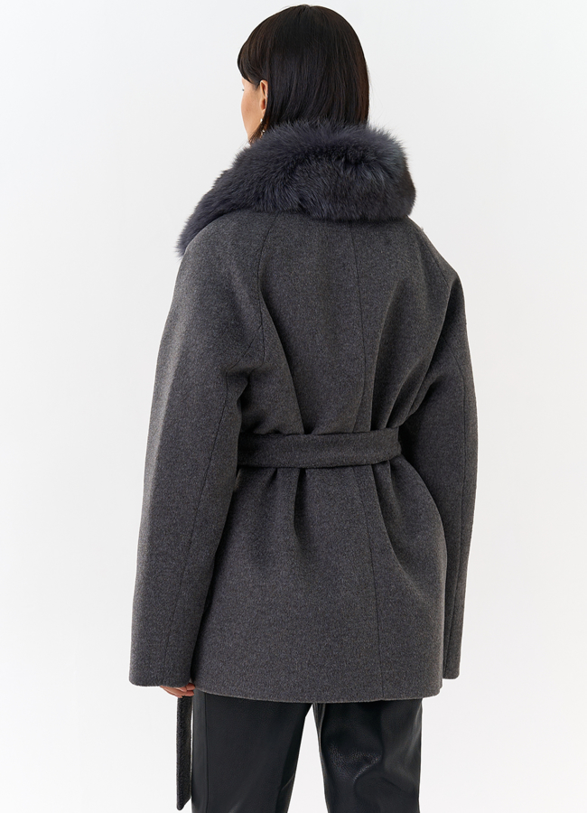 Женское утепленное пальто с отделкой из меха песца модель № 32003 в рассрочку