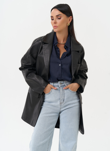 Жакет из натуральной кожи черного цвета