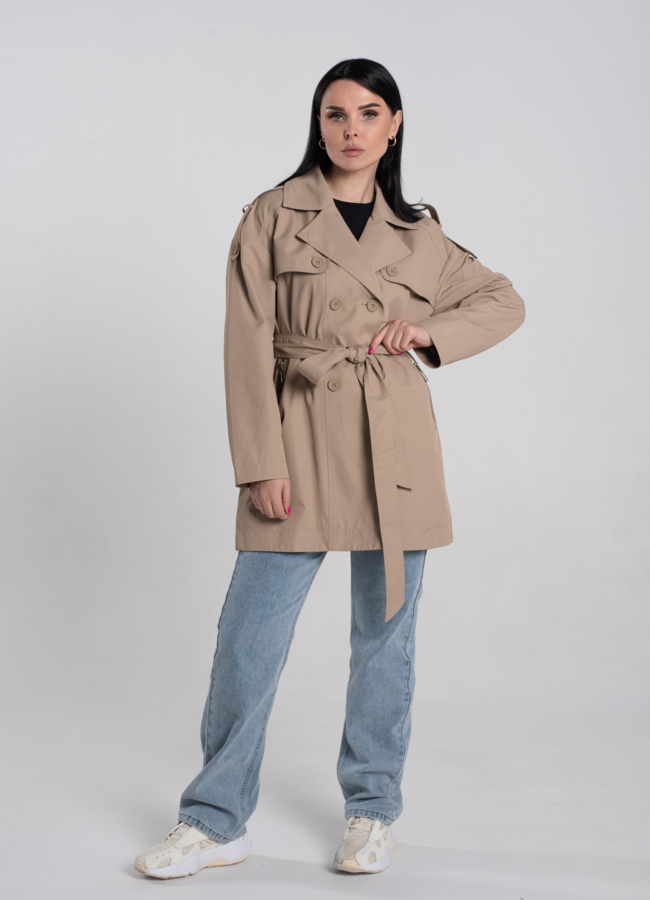 Плащ женский с английским воротником   модель № 24540 меха малина