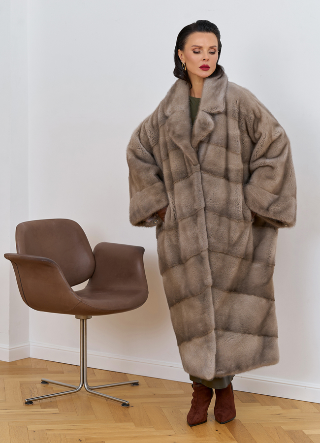 Норковая шуба оверсайз с английским воротником модель № 27665 универмаг малина