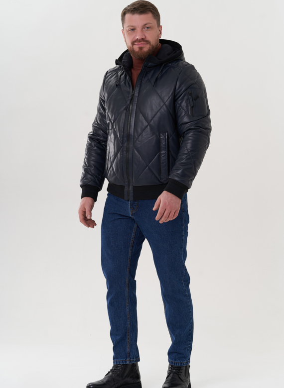 Куртка из натуральной кожи синего цвета